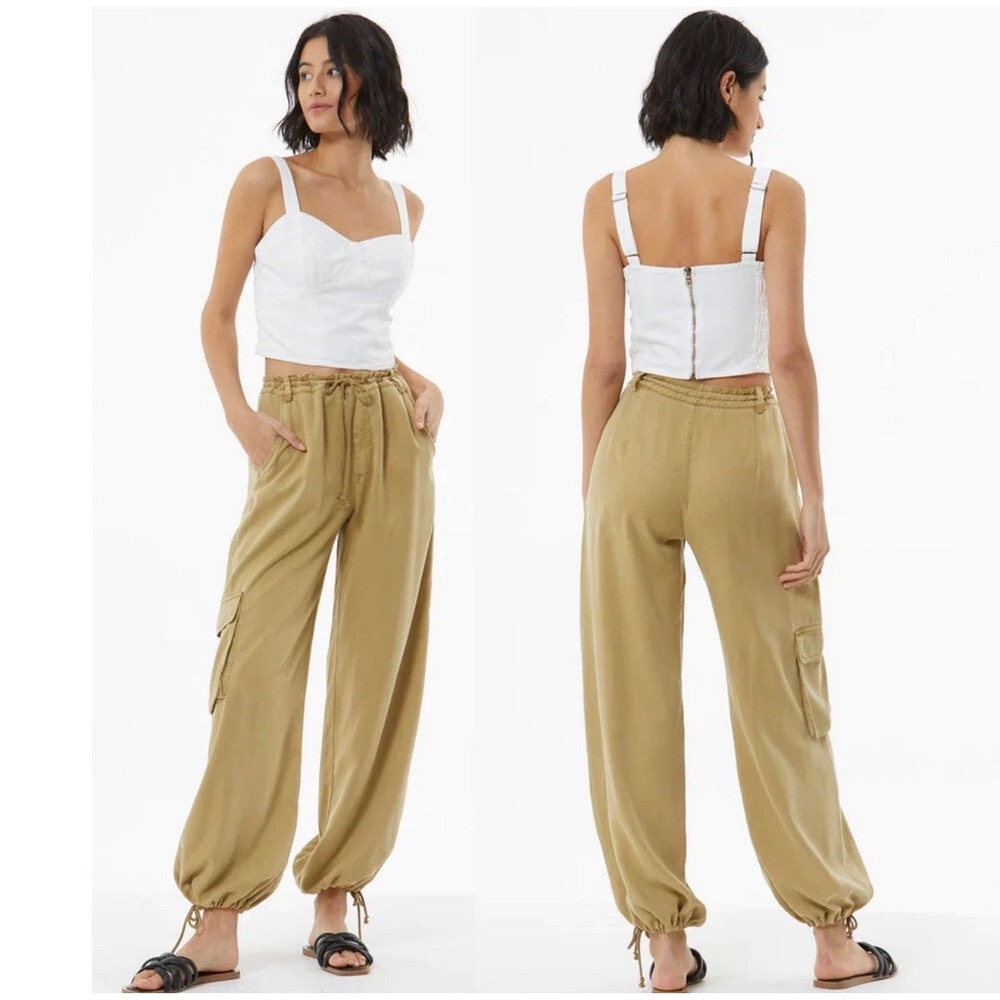 YFB Tencel Parachute Cargo Pants Womens M Khaki Drawstring Utility